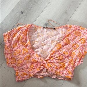 Zara Pink and Orange Crop Tie Front Camisole